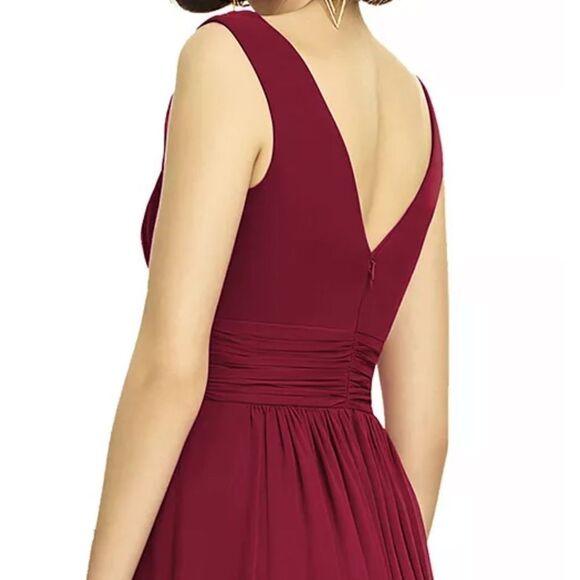 Dessy Collection Shirred Chiffon Long Gown Burgundy Size 0 MSRP $273 - Picture 3 of 13
